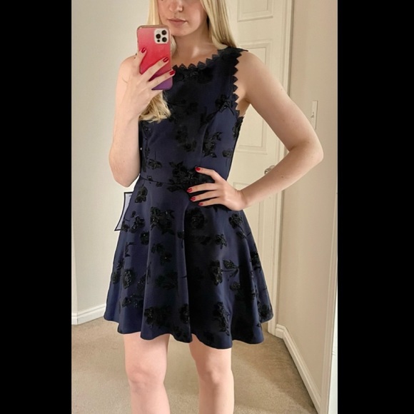 Navy And Black Floral Sparkle Dress, Size 1 - Picture 2 of 7
